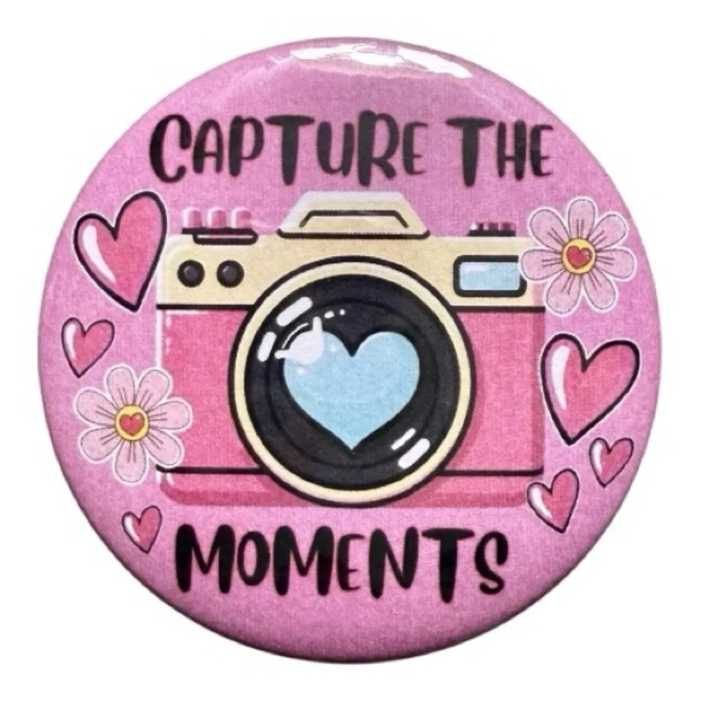 Pink Camera Button Pin - Picture 1 of 3